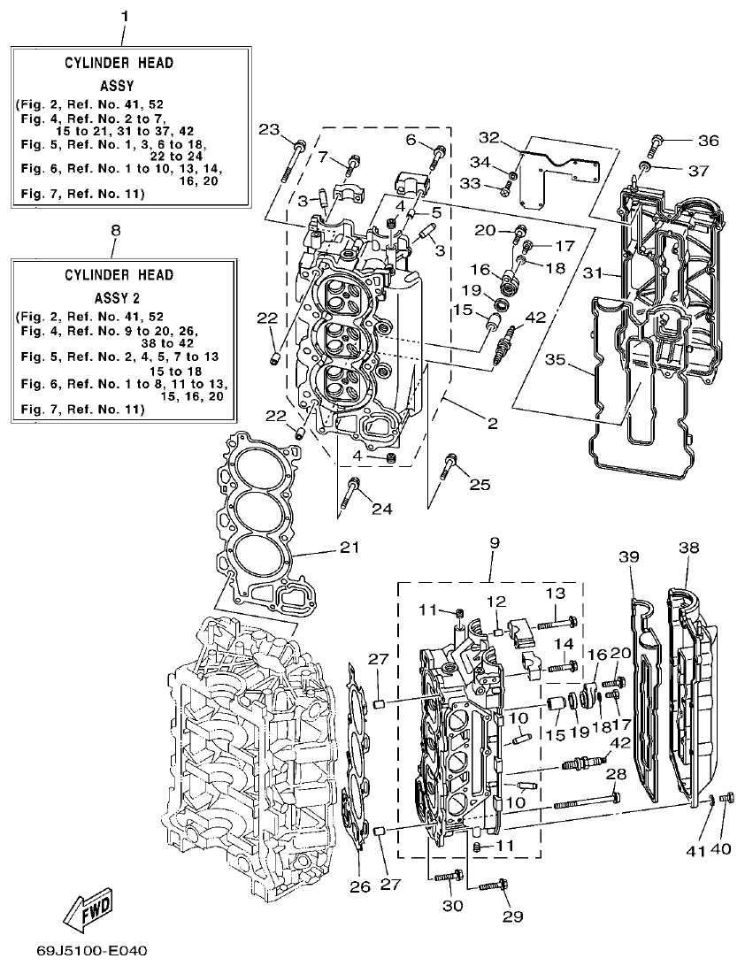 Yamaha F200A, F225A, FL200A, FL225A, F225TR, F200TR, LF225TR, LF200TR CYLINDER & CRANKCASE 2 parts diagram